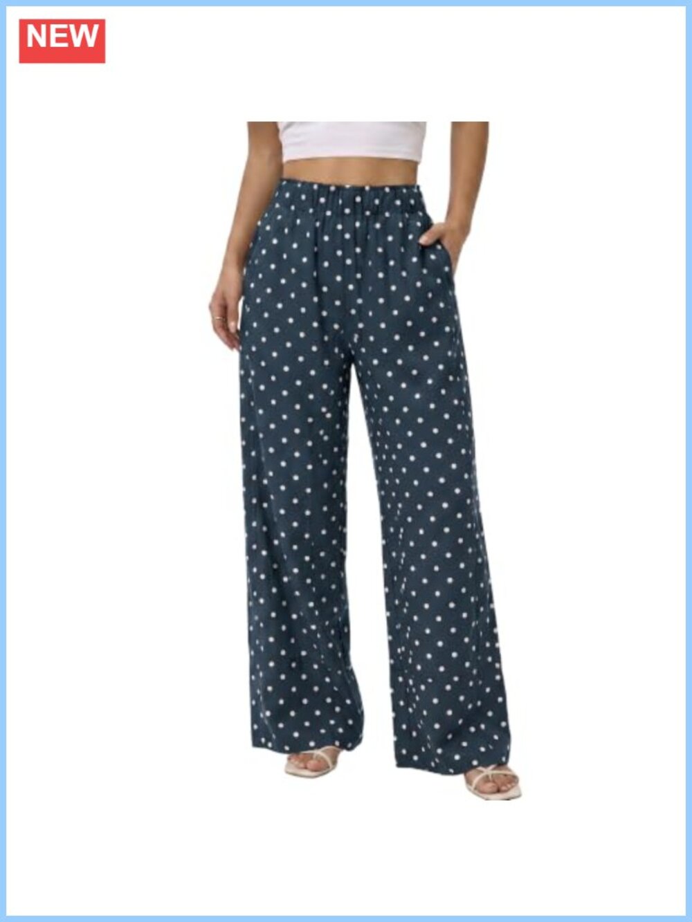 Linen Wide Leg Palazzo Pants Women Elastic Waist High Rise Boho Lounge Trousers